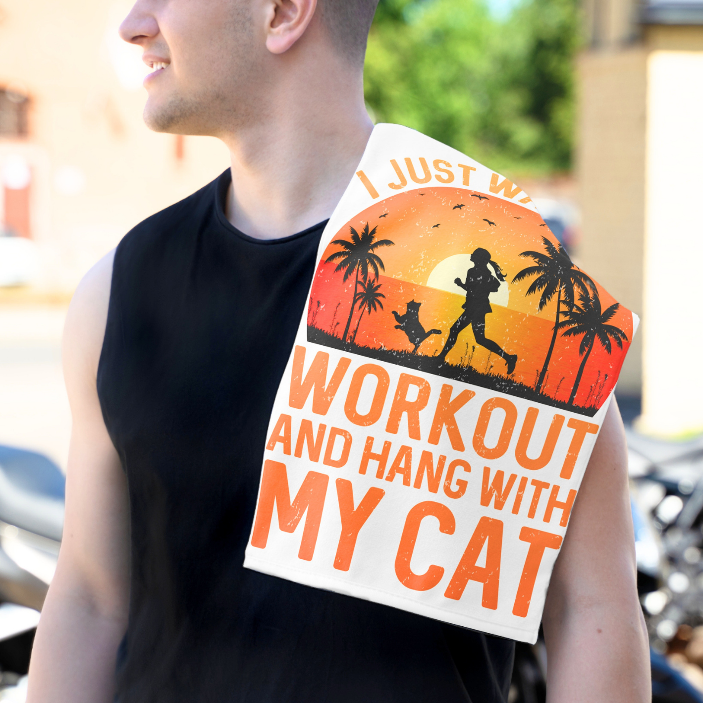 Workout Towel — “I Just Want to Workout and Hang With My Cat” Fitness Rally Towel