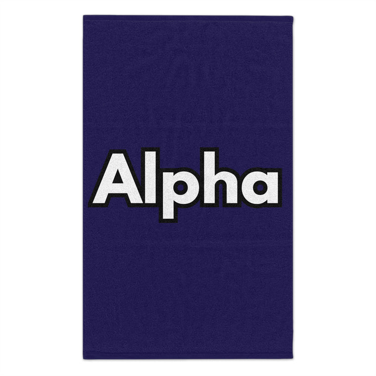 Alpha Rally Towel — 11x18 Spirit Towel with Bold White Logo