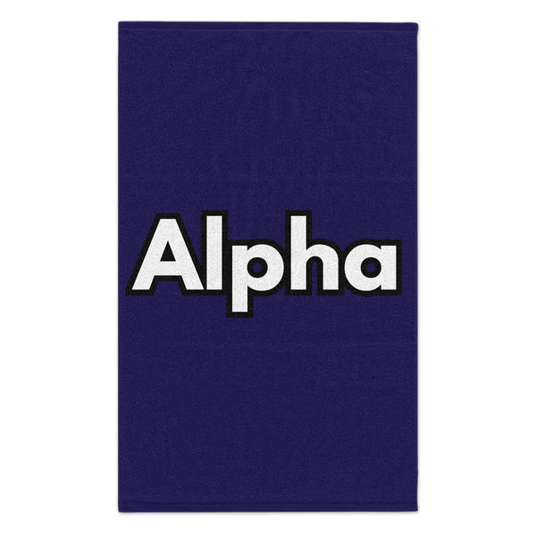 Alpha Rally Towel — 11x18 Spirit Towel with Bold White Logo