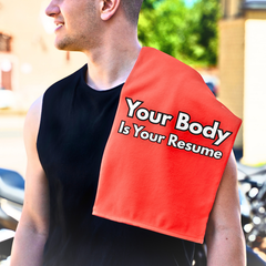 Rally Towel — “Your Body Is Your Resume” Fitness Gym Hand Towel (11×18)