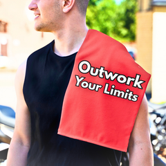 Motivational Rally Towel — "Outwork Your Limits" 11x18 Workout Gym Towel