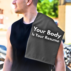 Rally Towel — “Your Body Is Your Resume” Fitness Gym Hand Towel (11×18)