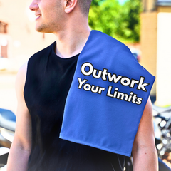 Motivational Rally Towel — "Outwork Your Limits" 11x18 Workout Gym Towel