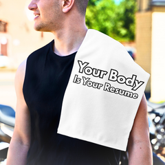 Rally Towel — “Your Body Is Your Resume” Fitness Gym Hand Towel (11×18)