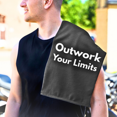 Motivational Rally Towel — "Outwork Your Limits" 11x18 Workout Gym Towel