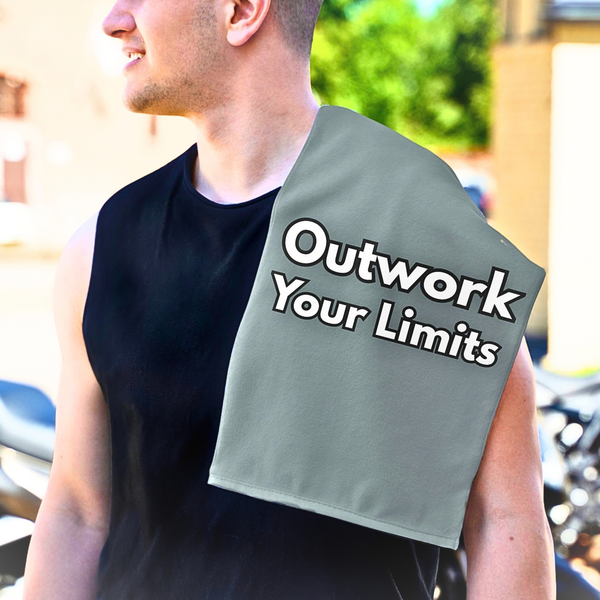 Motivational Rally Towel — "Outwork Your Limits" 11x18 Workout Gym Towel