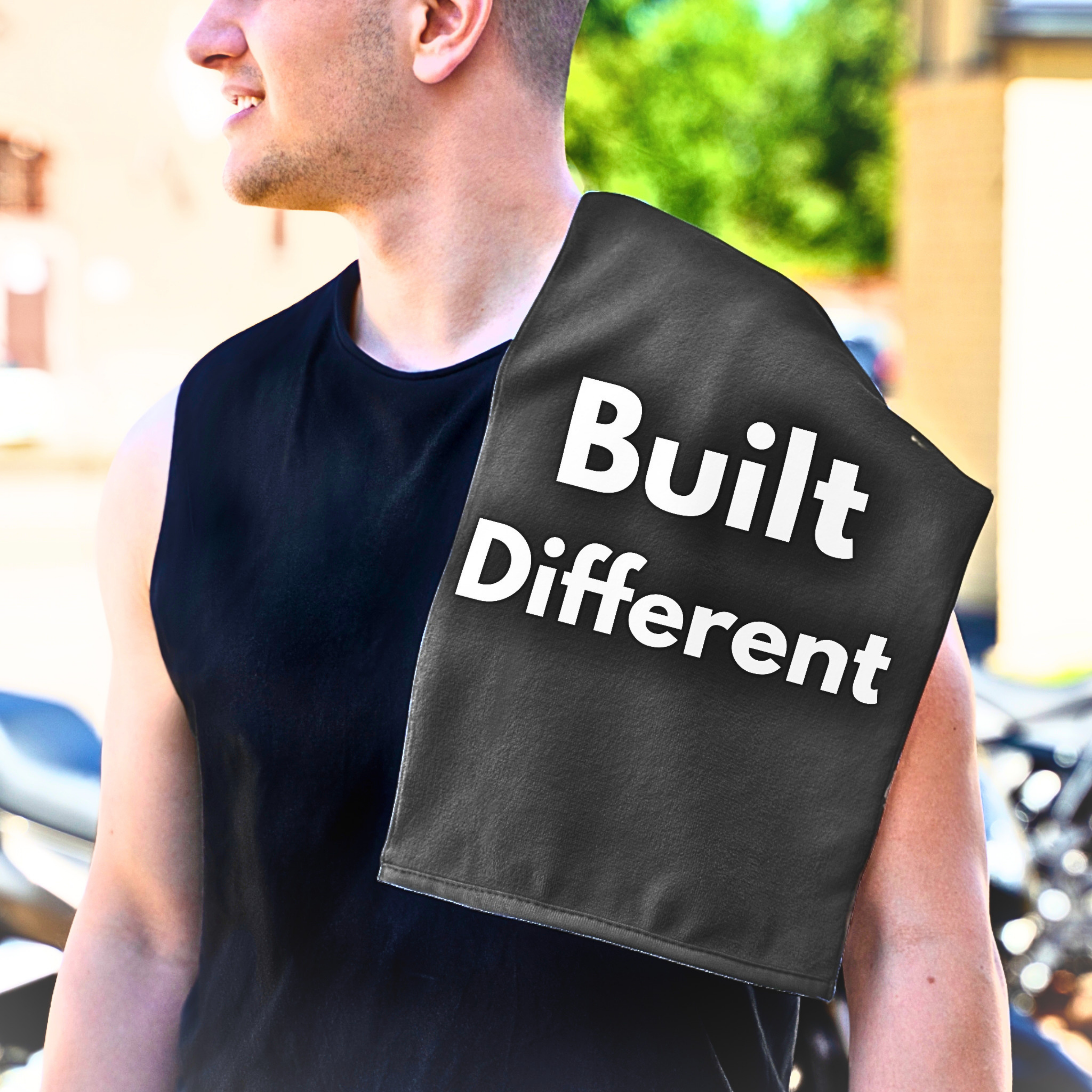 Rally Towel — "Built Different" 11x18 Motivational Sports Towel