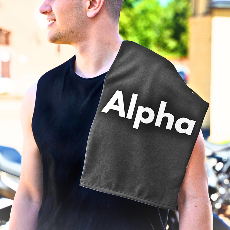 Alpha Rally Towel — 11x18 Spirit Towel with Bold White Logo