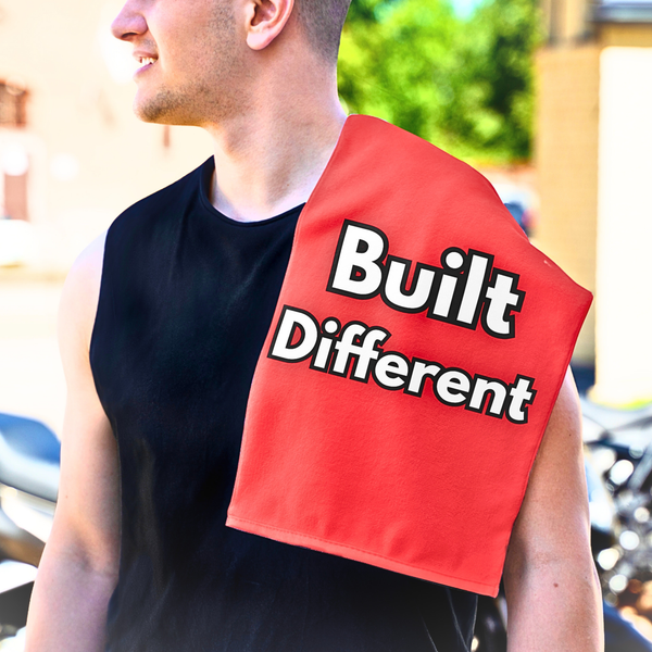 Rally Towel — "Built Different" 11x18 Motivational Sports Towel
