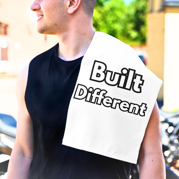 Rally Towel — "Built Different" 11x18 Motivational Sports Towel