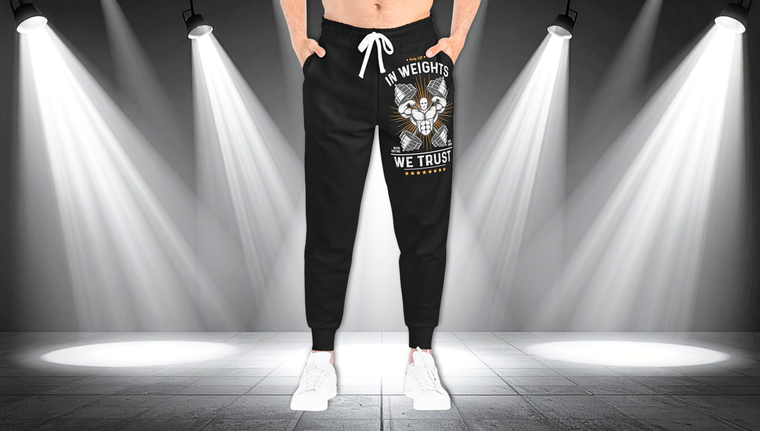 Athletic Joggers — “In Weights We Trust” Muscle Gym Joggers