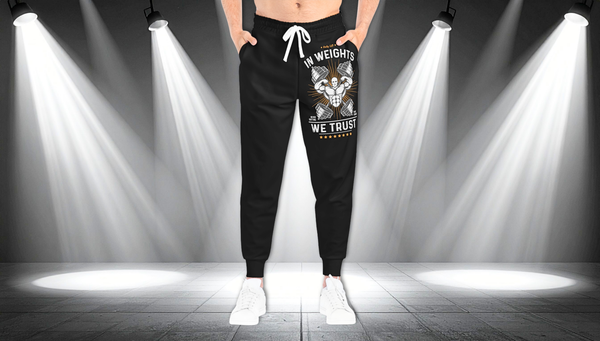 Athletic Joggers — “In Weights We Trust” Muscle Gym Joggers