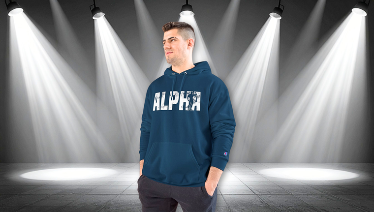 Alpha Hoodie — Distressed Bold Graphic Champion-Style Pullover