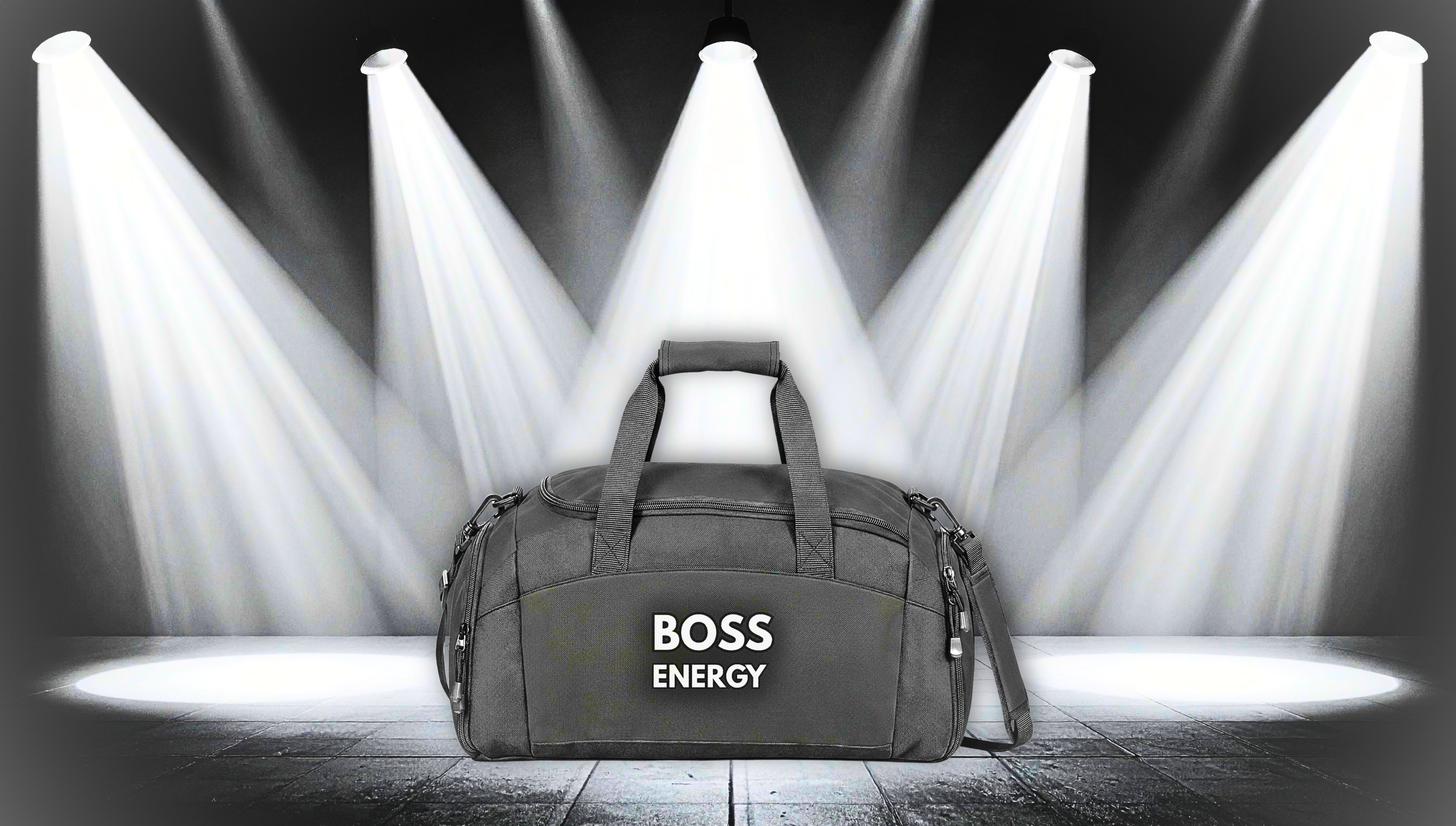 Boss Energy Gym Bag — Black Duffle with Motivational 'BOSS ENERGY' Embroidery