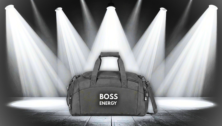 Boss Energy Gym Bag — Black Duffle with Motivational 'BOSS ENERGY' Embroidery