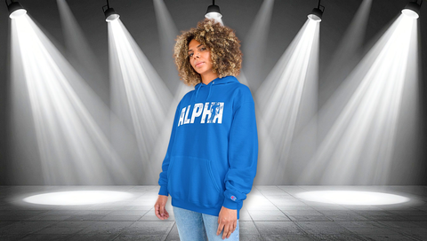 Alpha Hoodie — Distressed Bold Graphic Champion-Style Pullover