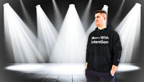 Move With Intention Hoodie — Motivational White Champion Pullover