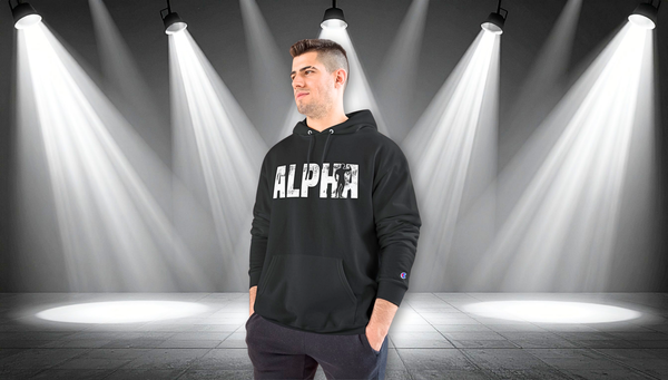Alpha Hoodie — Distressed Bold Graphic Champion-Style Pullover