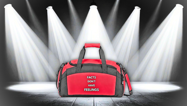 "Facts Don’t Have Feelings" Black Duffle Gym Bag – Motivational Workout Travel Bag