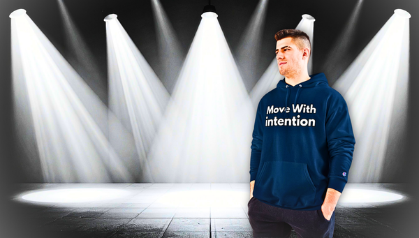 Move With Intention Hoodie — Motivational White Champion Pullover
