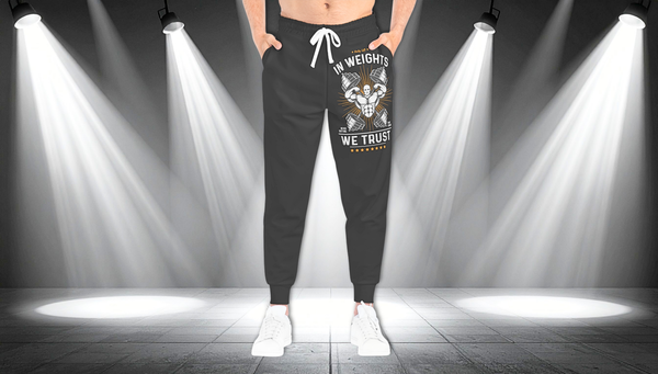 Athletic Joggers — “In Weights We Trust” Muscle Gym Joggers