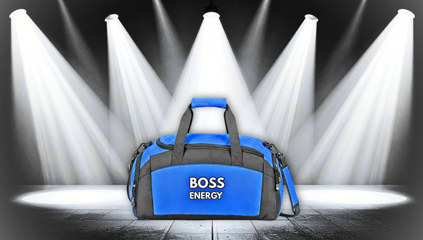 Boss Energy Gym Bag — Black Duffle with Motivational 'BOSS ENERGY' Embroidery