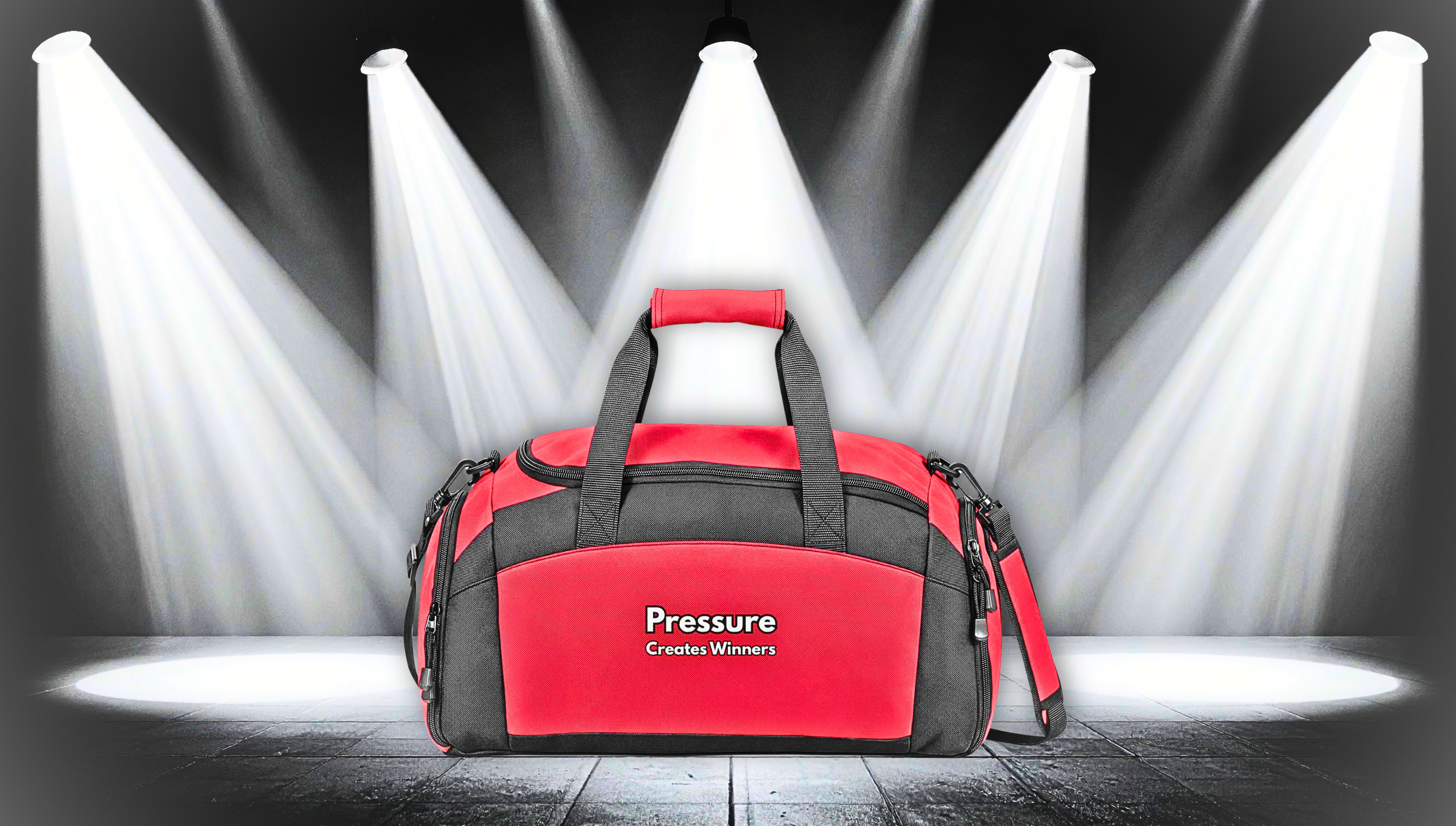 Pressure Creates Winners Gym Bag — Motivational Sports Duffel for Fitness & Travel