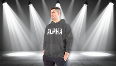 Alpha Hoodie — Distressed Bold Graphic Champion-Style Pullover