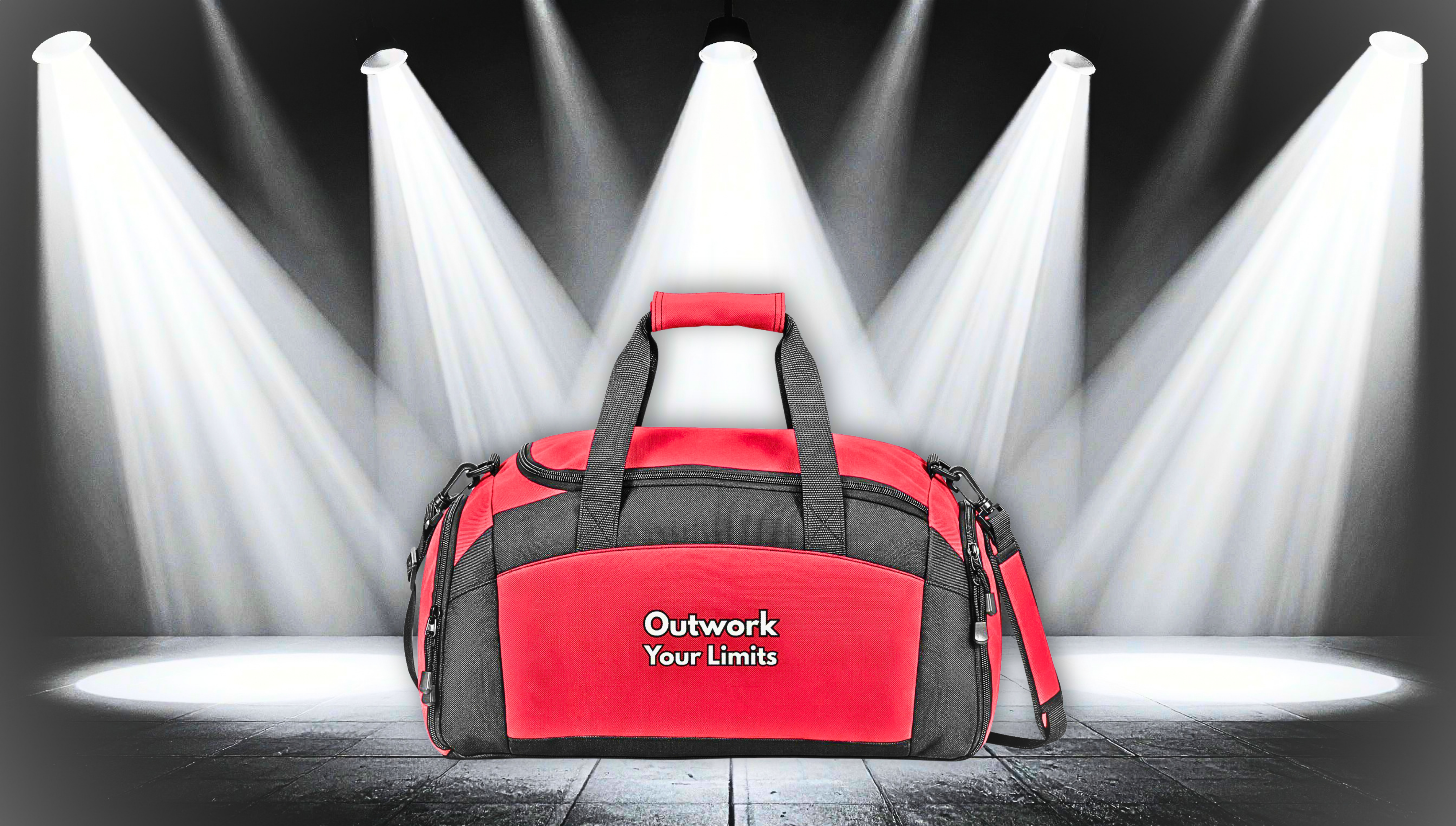 Gym Bag — "Outwork Your Limits" Motivational Duffle for Fitness & Travel