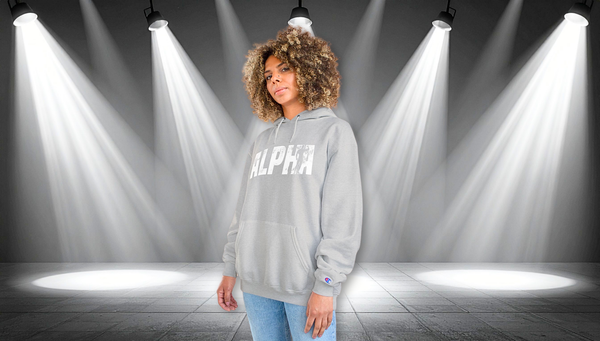 Alpha Hoodie — Distressed Bold Graphic Champion-Style Pullover