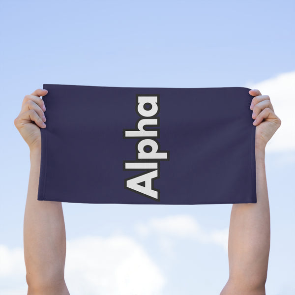 Alpha Rally Towel — 11x18 Spirit Towel with Bold White Logo