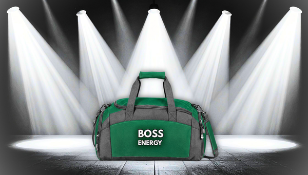 Boss Energy Gym Bag — Black Duffle with Motivational 'BOSS ENERGY' Embroidery