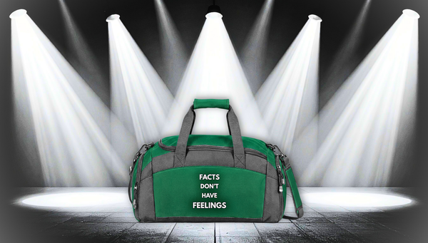 "Facts Don’t Have Feelings" Black Duffle Gym Bag – Motivational Workout Travel Bag